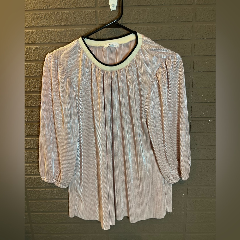 THML Shimmering Blush Blouse with Puff Sleeves
